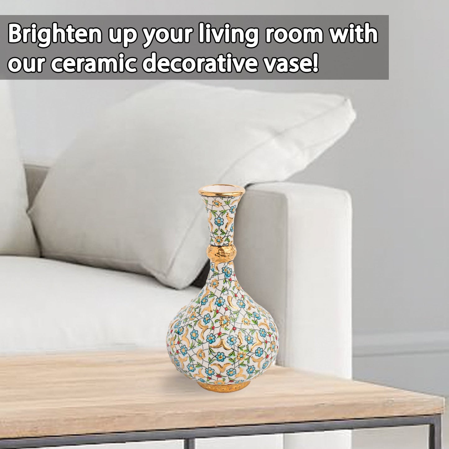 Handmade Ceramic Decorative Vase, Golden Blossom Ceramic Vase, Golden Vase