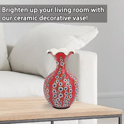 Handmade Ceramic Decorative Vase, Scarlet Blossom Ceramic Vase