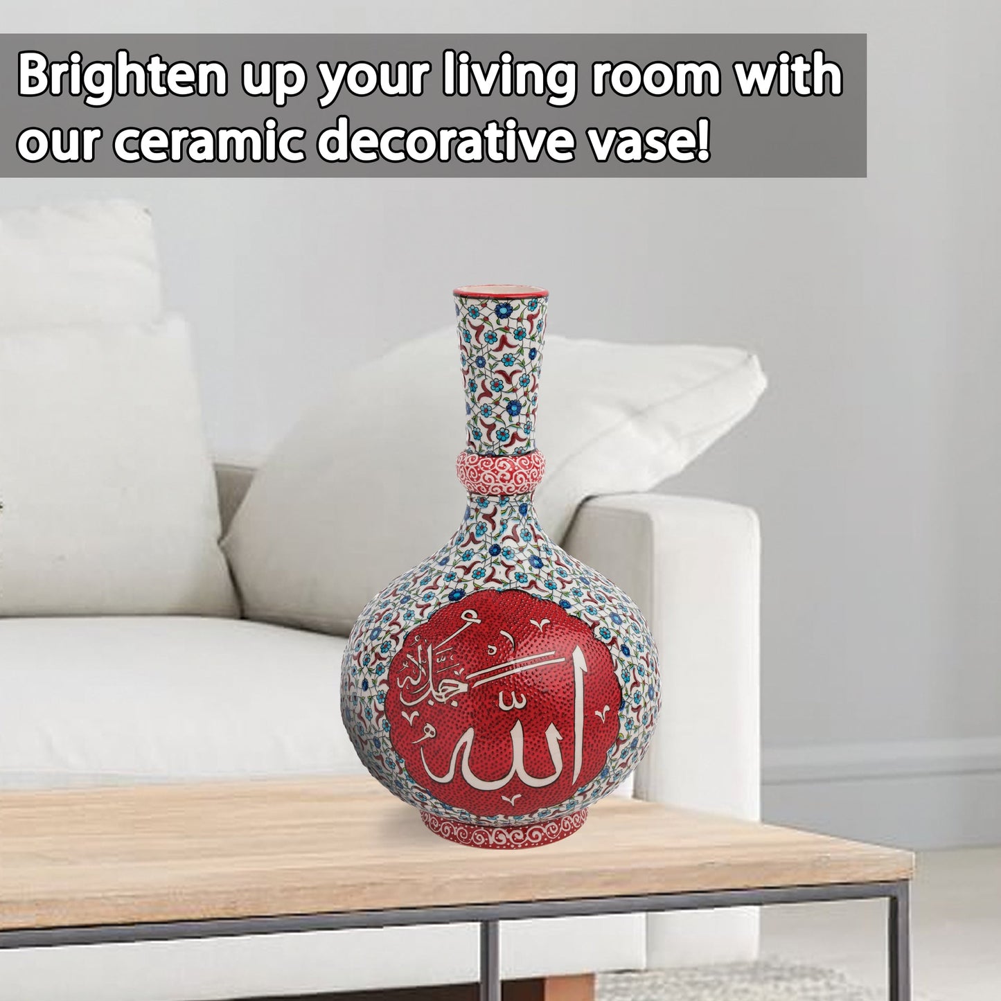 Handmade Ceramic Decorative Vase, Divine Calligraphy Ceramic Vase