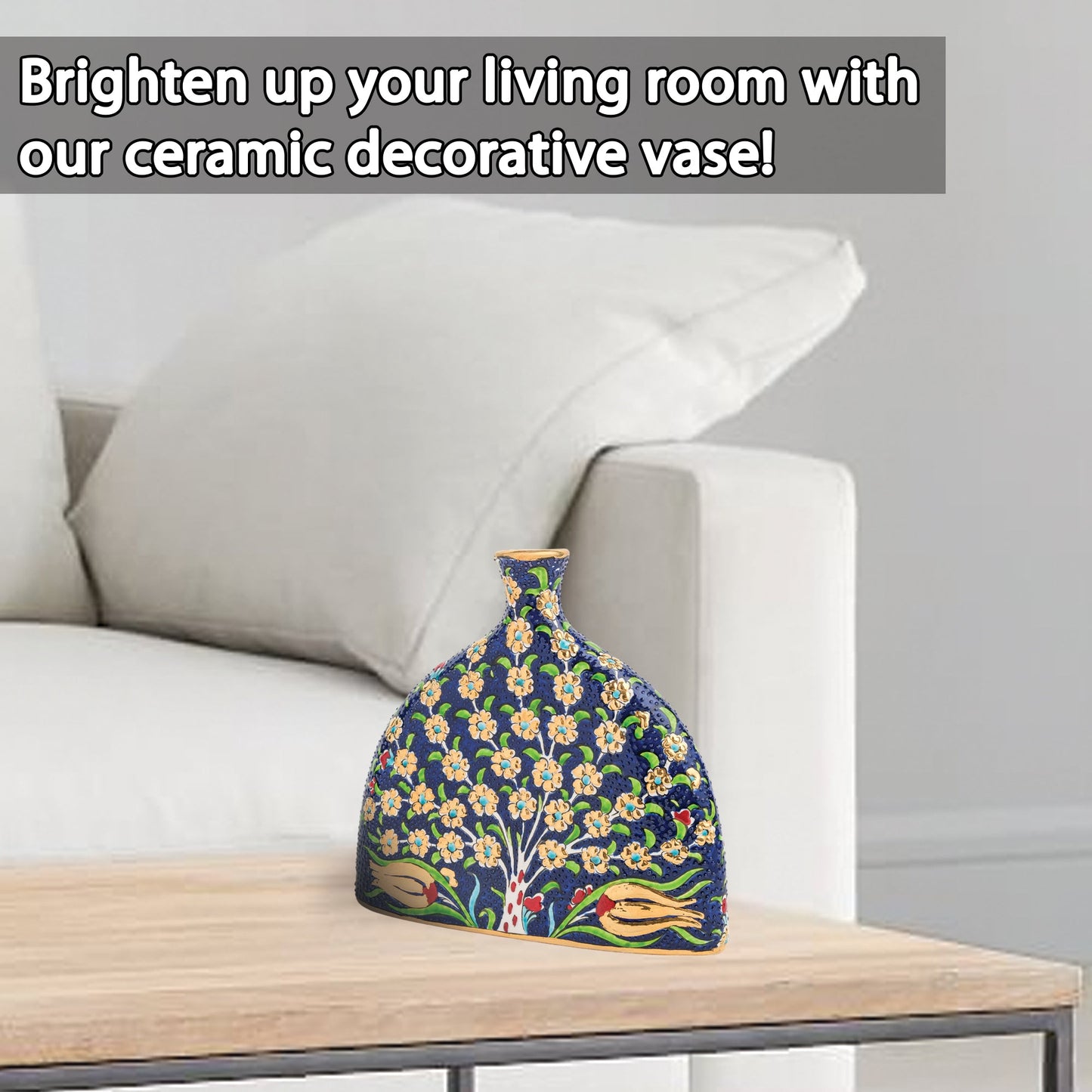 Handmade Ceramic Decorative Vase, Gold Tree Ceramic Vase, Golden Vase