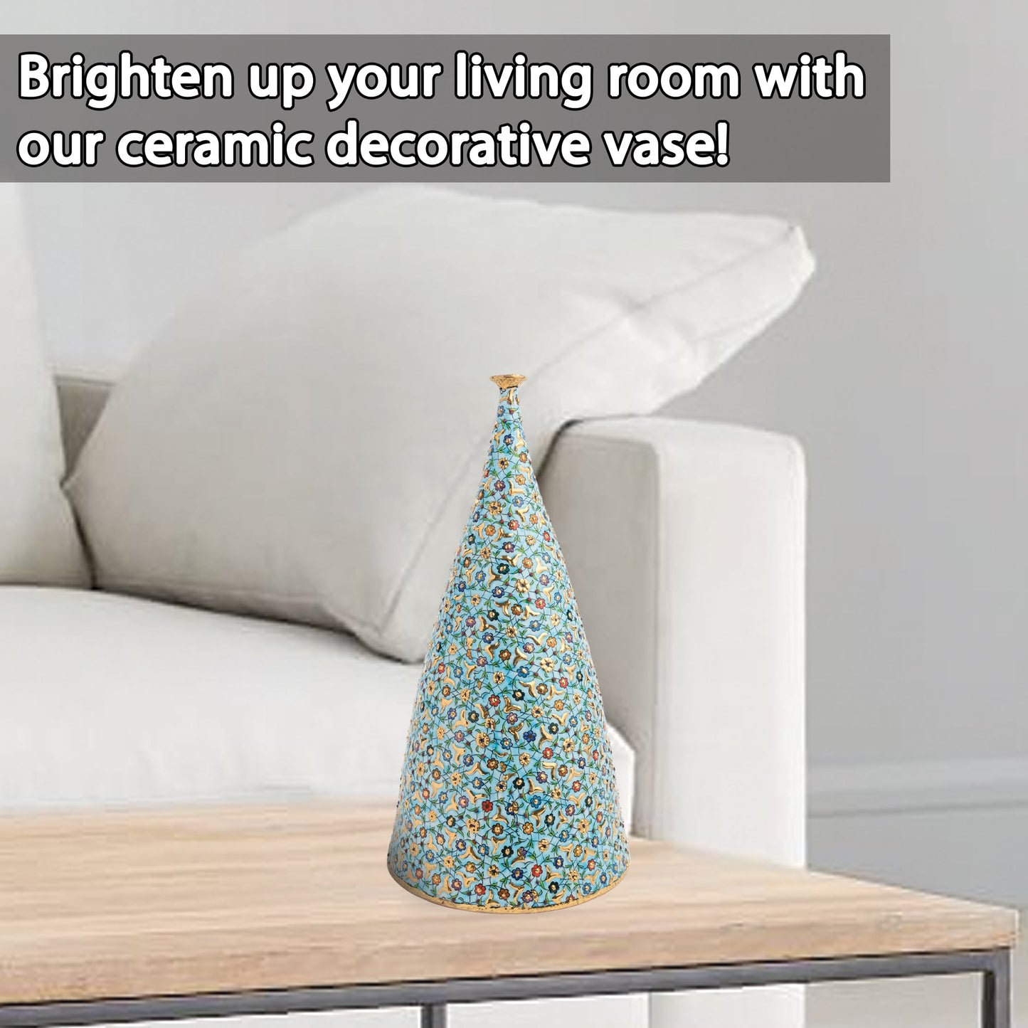 Handmade Ceramic Decorative Vase, Ottoman Blossom Ceramic Vase, Golden Vase