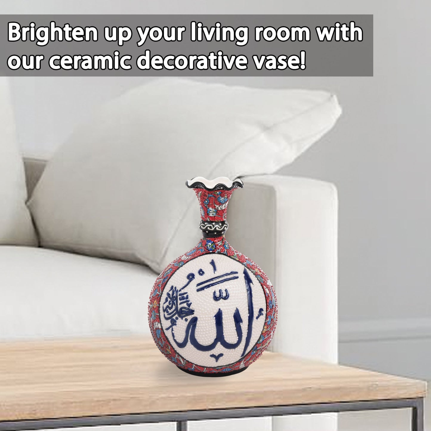 Handmade Ceramic Decorative Vase, Calligraphy Ceramic Vase