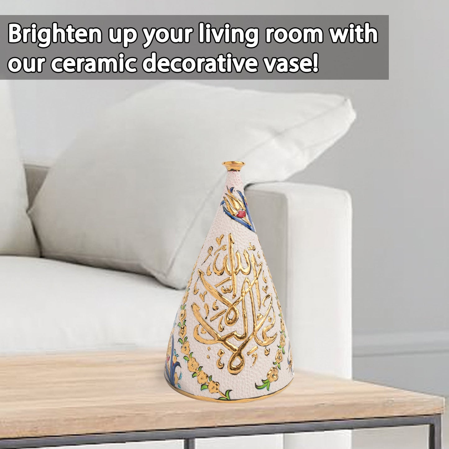 Handmade Ceramic Decorative Vase, Royal Calligraphy Ceramic Vase, Golden Vase