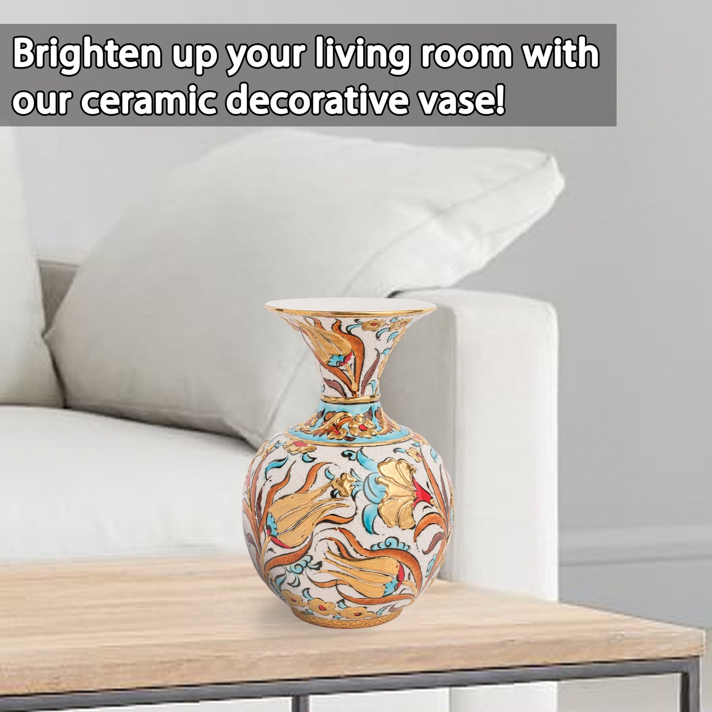 Handmade Ceramic Decorative Vase, Golden Bloom Ceramic Vase, Golden Vase