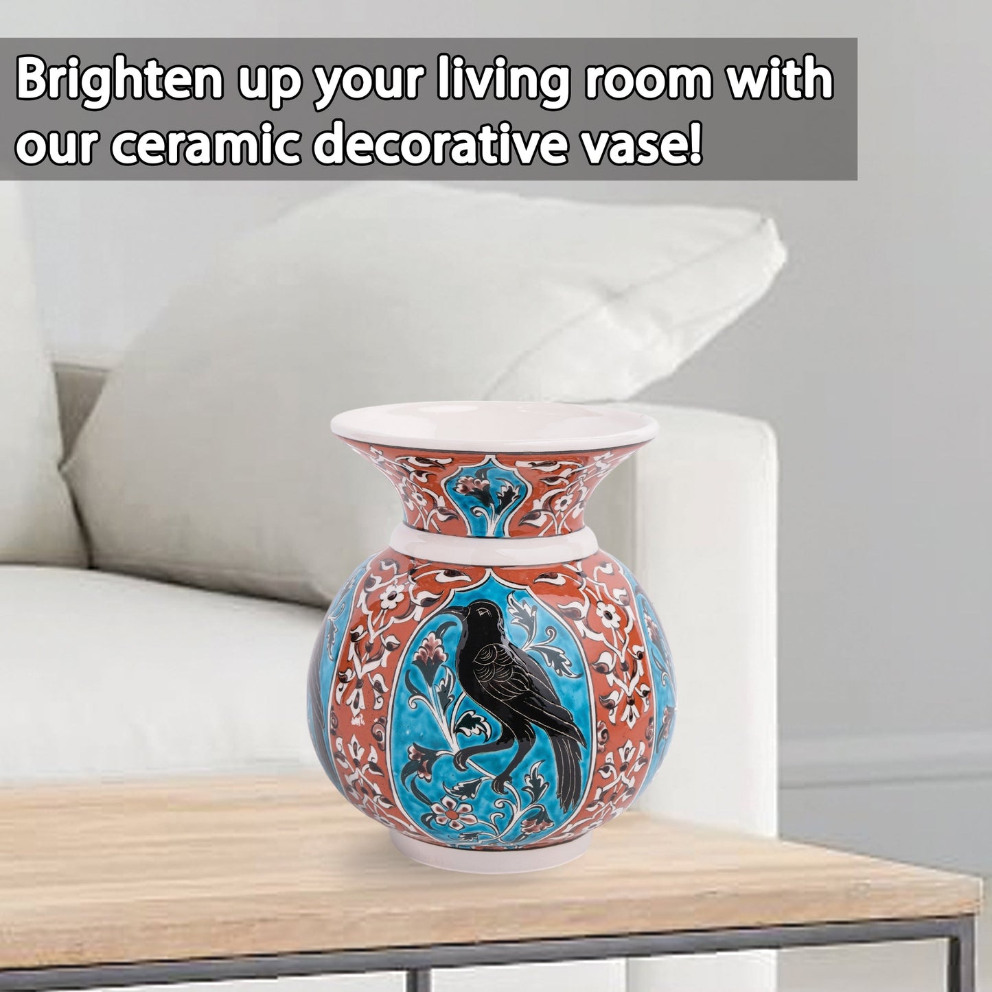 Handmade Ceramic Decorative Vase, Raven Elegance Ceramic Vase