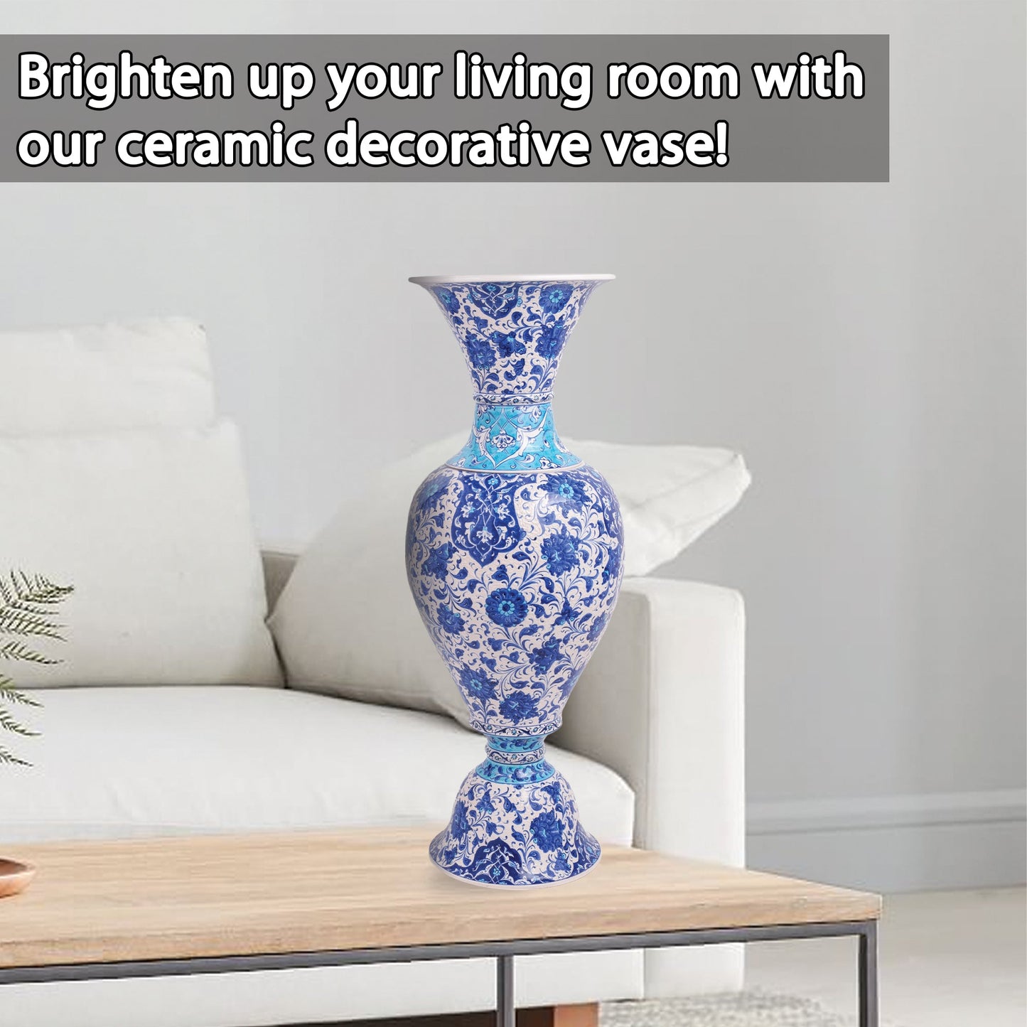 Handmade Ceramic Decorative Vase, Sapphire Elegance Ceramic Vase