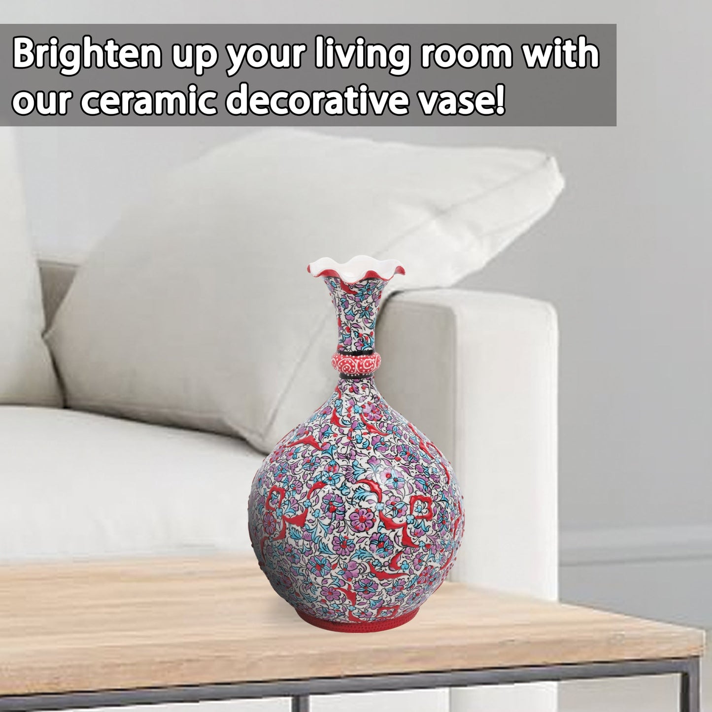 Handmade Ceramic Decorative Vase, Ruby Blossom Ceramic Vase