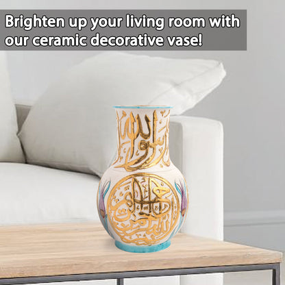 Handmade Ceramic Decorative Vase, Royal Calligraphy Ceramic Vase, Golden Vase