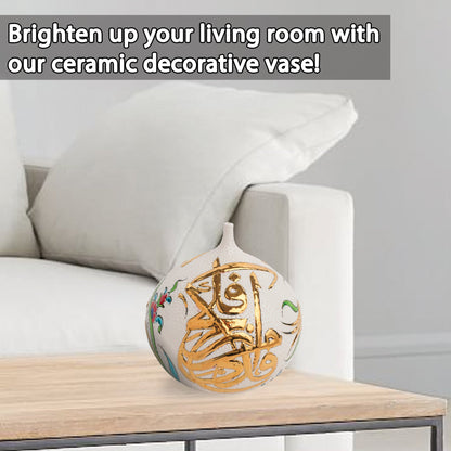 Handmade Ceramic Decorative Vase, Gold Calligraphy Ceramic Vase, Golden Vase