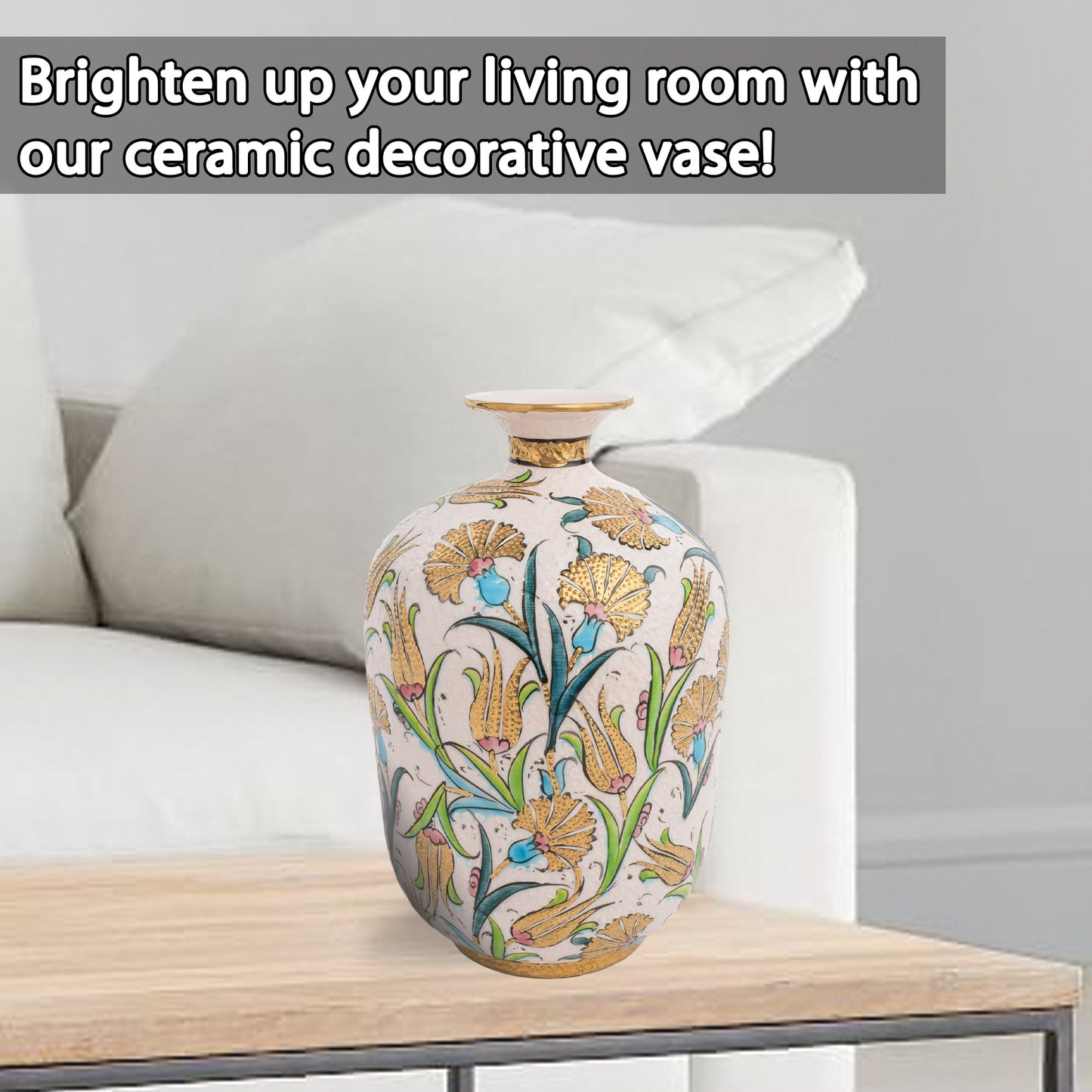 Handmade Ceramic Decorative Vase, Royal Botanica Ceramic Vase, Golden Vase