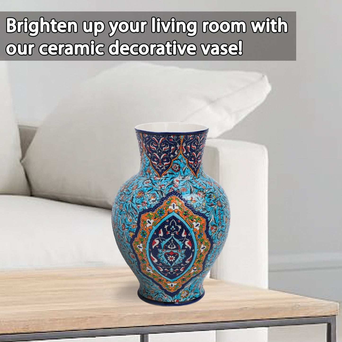 Handmade Ceramic Decorative Vase, Oriental Medallion Ceramic Vase