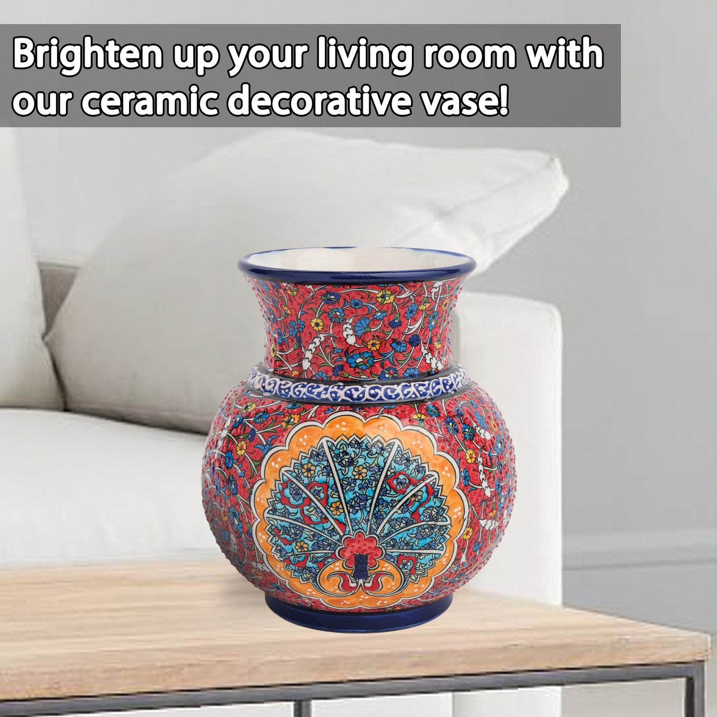 Handmade Ceramic Decorative Vase, Ornate Peacock Ceramic Vase