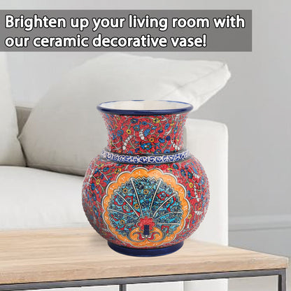 Handmade Ceramic Decorative Vase, Ornate Peacock Ceramic Vase