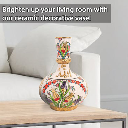 Handmade Ceramic Decorative Vase, Islamic Floral Ceramic Vase, Golden Vase