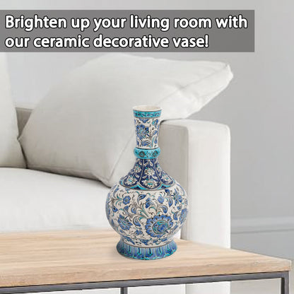 Handmade Ceramic Decorative Vase, Blue Floral Ceramic Vase