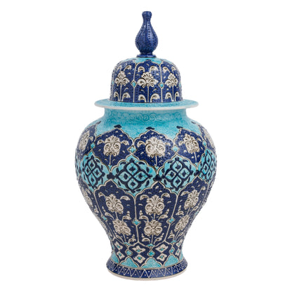 Handmade Ceramic Jar, Ottoman Blue Decorative Jar with Lid, Ceramic Ginger Jar