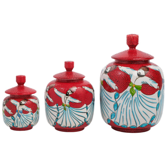 Handmade Ceramic Jar, Whirling Dervish Decorative Jar with Lid, Ceramic Jars Set of 3