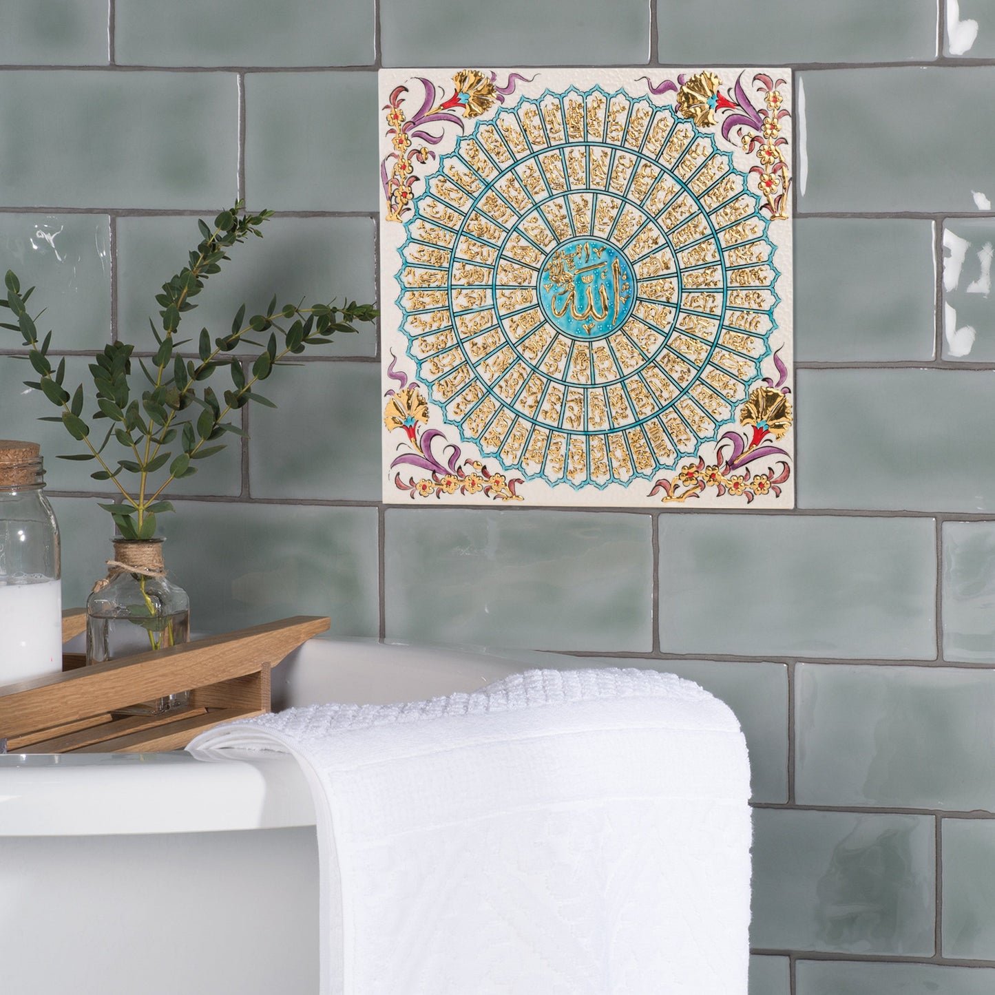 Handmade Ceramic Tile, Golden Divine Mandala Tile