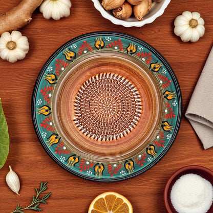 Garlic Grater Bowl, Green Petals Design Grater Plate, 7" Ceramic Garlic Grinder Bowl