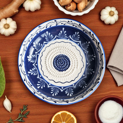 Garlic Grater Bowl, Sultan Blue Grater Plate, 7" Ceramic Garlic Grinder, Decorative Grater Bowl