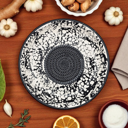 Garlic Grater Bowl, Black Sponge Grater Plate, 7" Ceramic Garlic Grinder, Decorative Grater Bowl