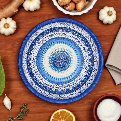 Handmade ceramic garlic grater bowl in Sapphire Dream design. Large 7” size, perfect for garlic, ginger & spices. Mediterranean blue artistry, dishwasher safe.
