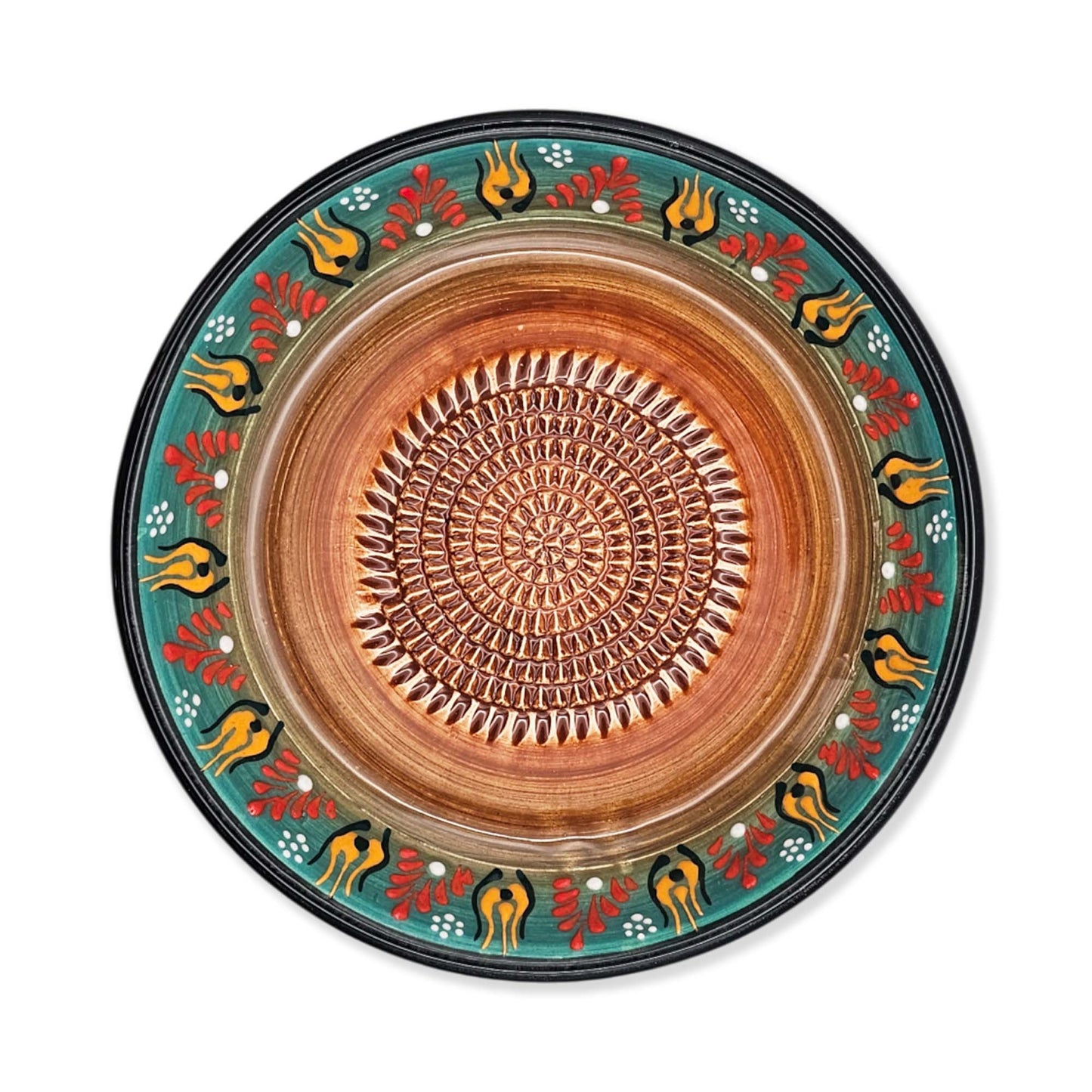 Garlic Grater Bowl, Green Petals Design Grater Plate, 7" Ceramic Garlic Grinder Bowl