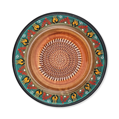 Garlic Grater Bowl, Green Petals Design Grater Plate, 7" Ceramic Garlic Grinder Bowl