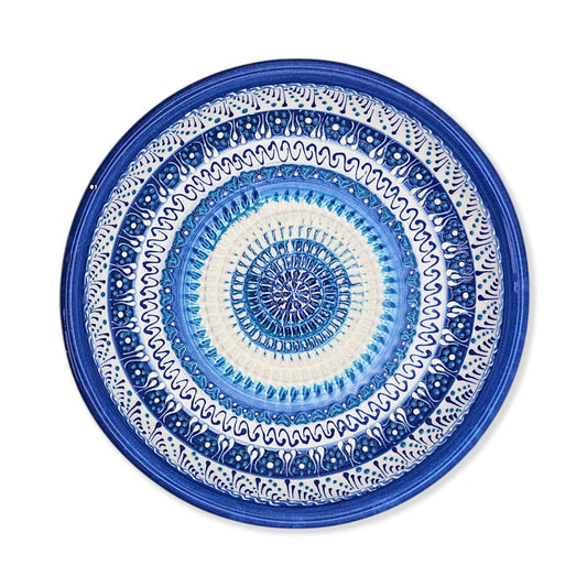 Handmade ceramic garlic grater bowl in Sapphire Dream design. Large 7” size, perfect for garlic, ginger & spices. Mediterranean blue artistry, dishwasher safe.
