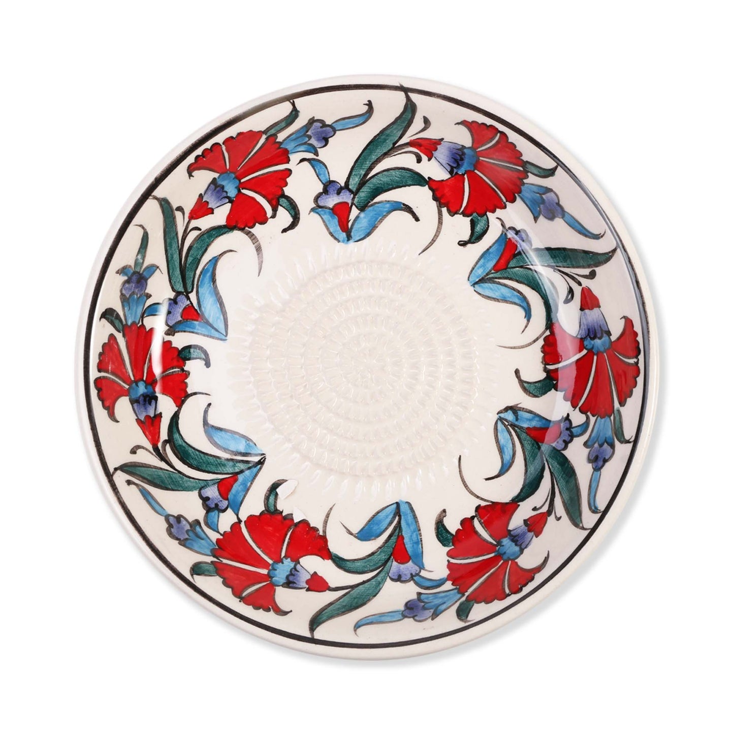 Ceramic garlic grater bowl with floral design on a white background