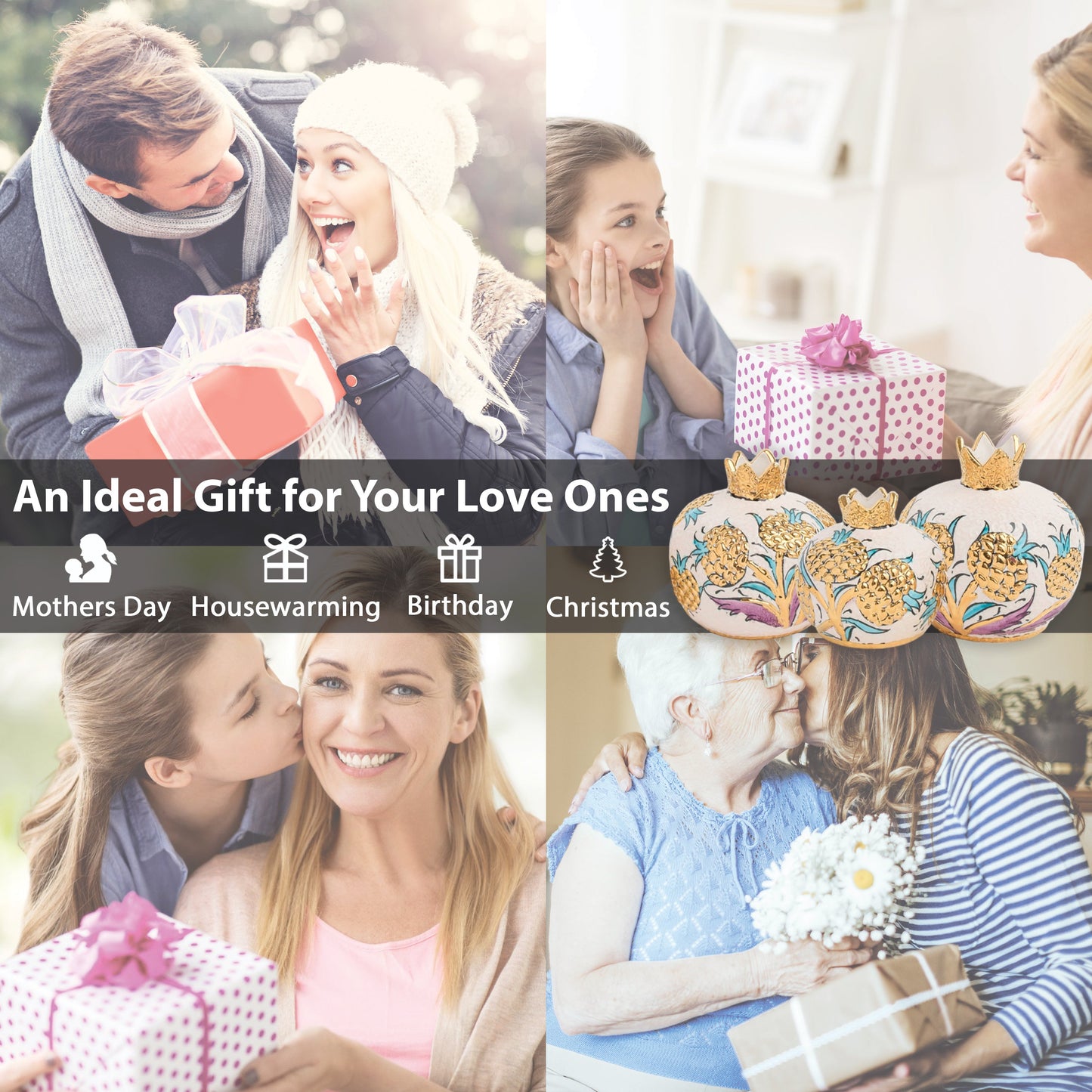 Handmade Ceramic Pomegranate Vase, Golden Vase Home Decor