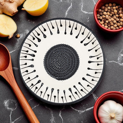 Garlic Grater Bowl, Black Drops Grater Plate, 7" Ceramic Garlic Grinder, Decorative Grater Bowl