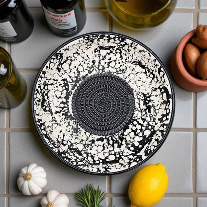 Garlic Grater Bowl, Black Sponge Grater Plate, 7" Ceramic Garlic Grinder, Decorative Grater Bowl