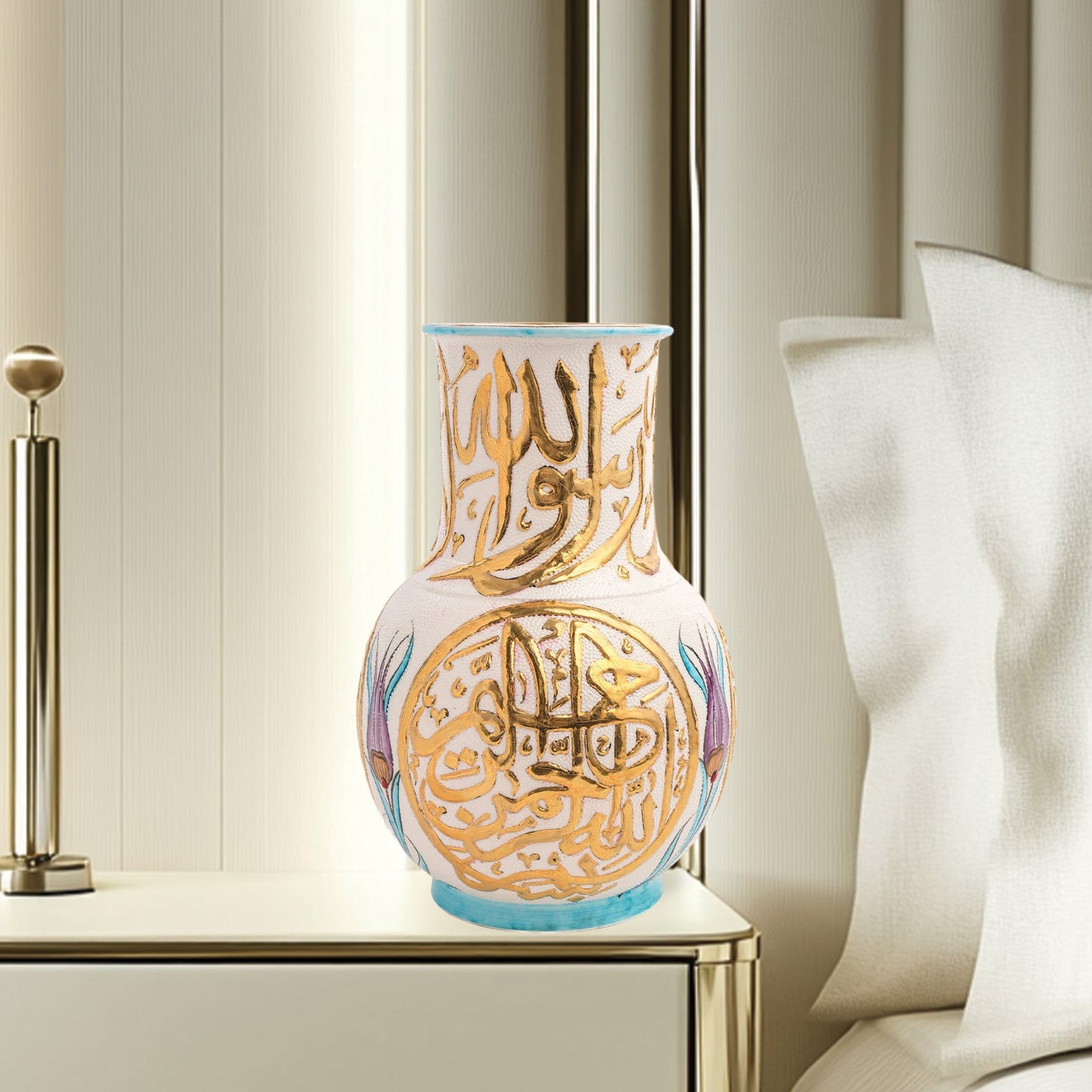 Handmade Ceramic Decorative Vase, Royal Calligraphy Ceramic Vase, Golden Vase