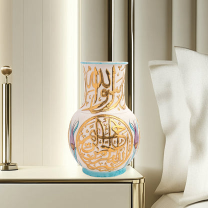 Handmade Ceramic Decorative Vase, Royal Calligraphy Ceramic Vase, Golden Vase