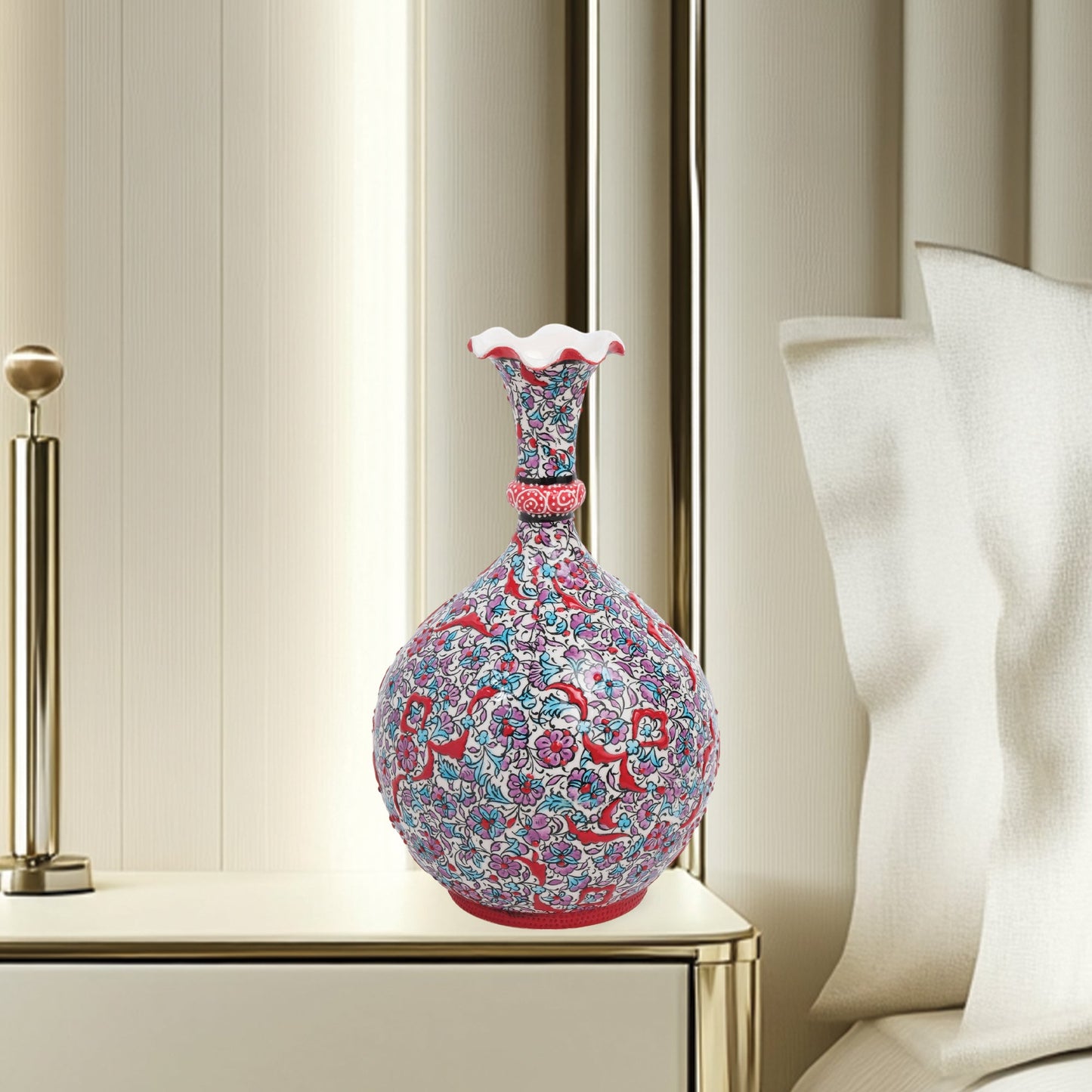 Handmade Ceramic Decorative Vase, Ruby Blossom Ceramic Vase
