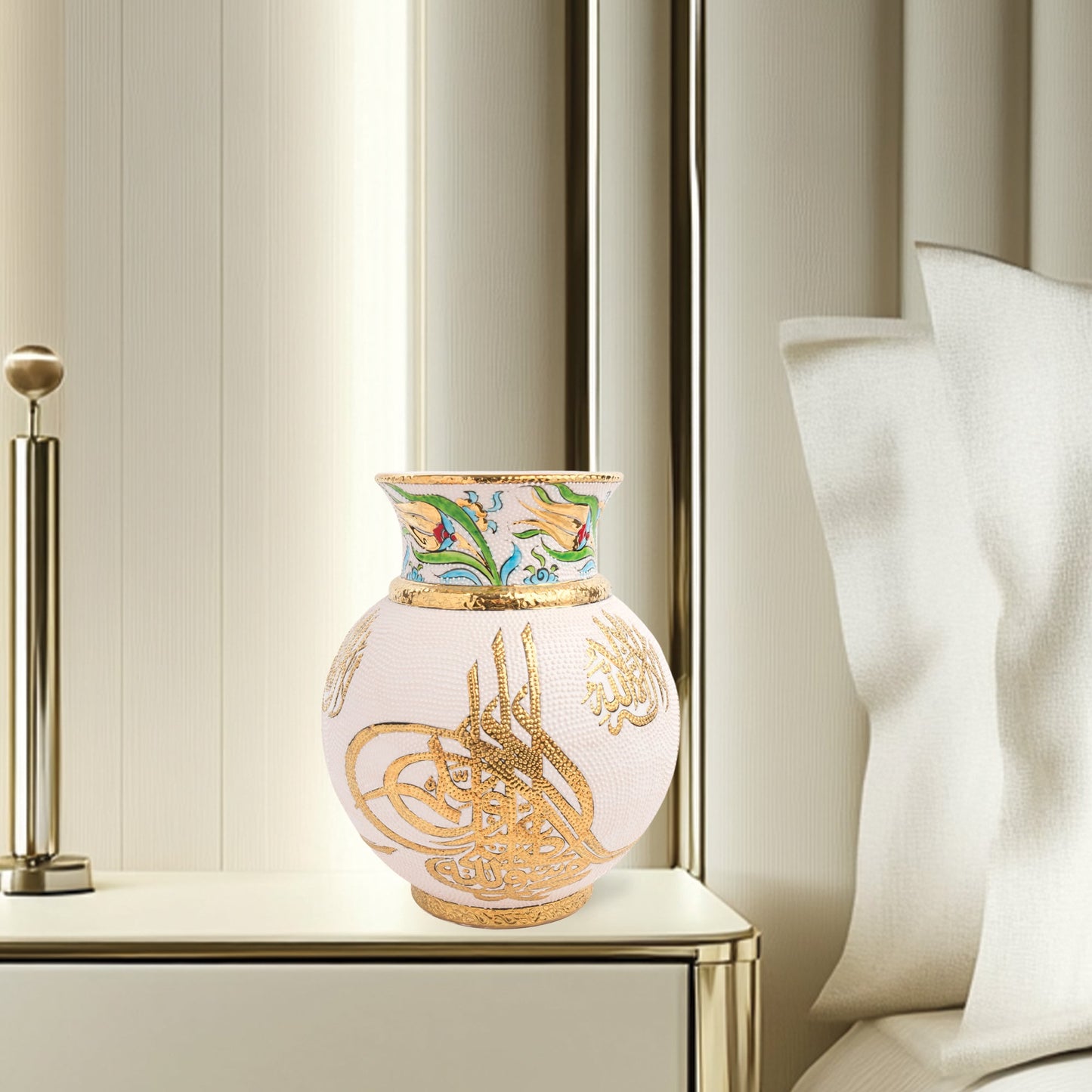 Handmade Ceramic Decorative Vase, Gold Calligraphy Ceramic Vase, Golden Vase