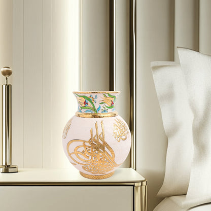Handmade Ceramic Decorative Vase, Gold Calligraphy Ceramic Vase, Golden Vase