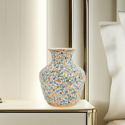 Handmade Ceramic Decorative Vase, Gold Floral Ceramic Vase, Golden Vase