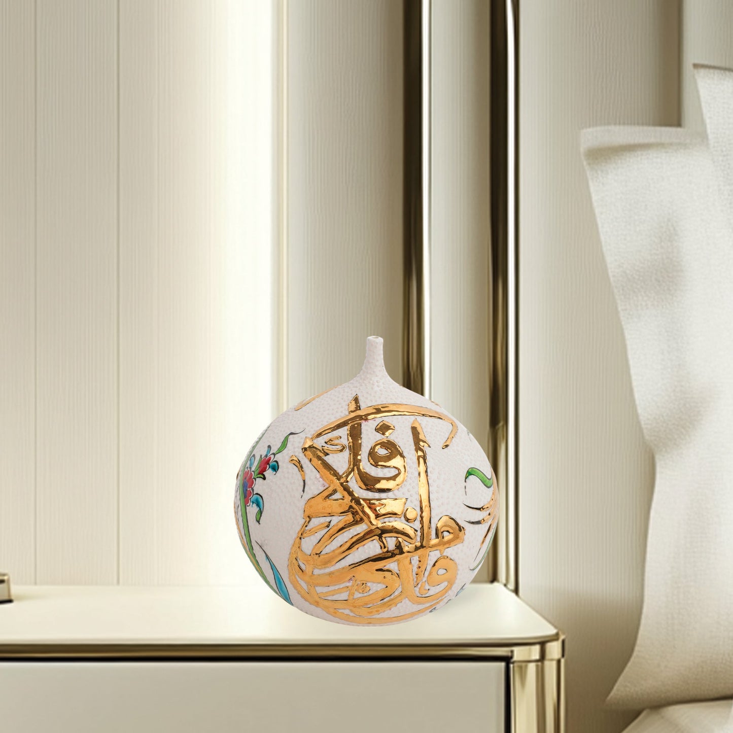 Handmade Ceramic Decorative Vase, Gold Calligraphy Ceramic Vase, Golden Vase