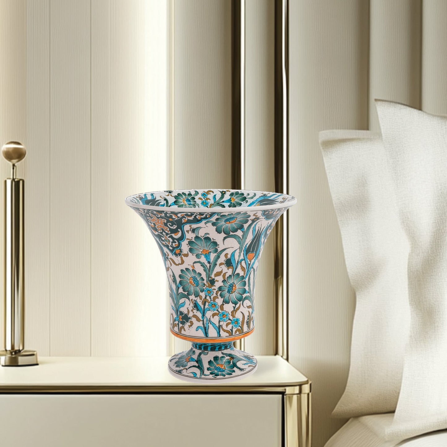 Handmade Ceramic Decorative Vase, Floral Chalice Ceramic Vase