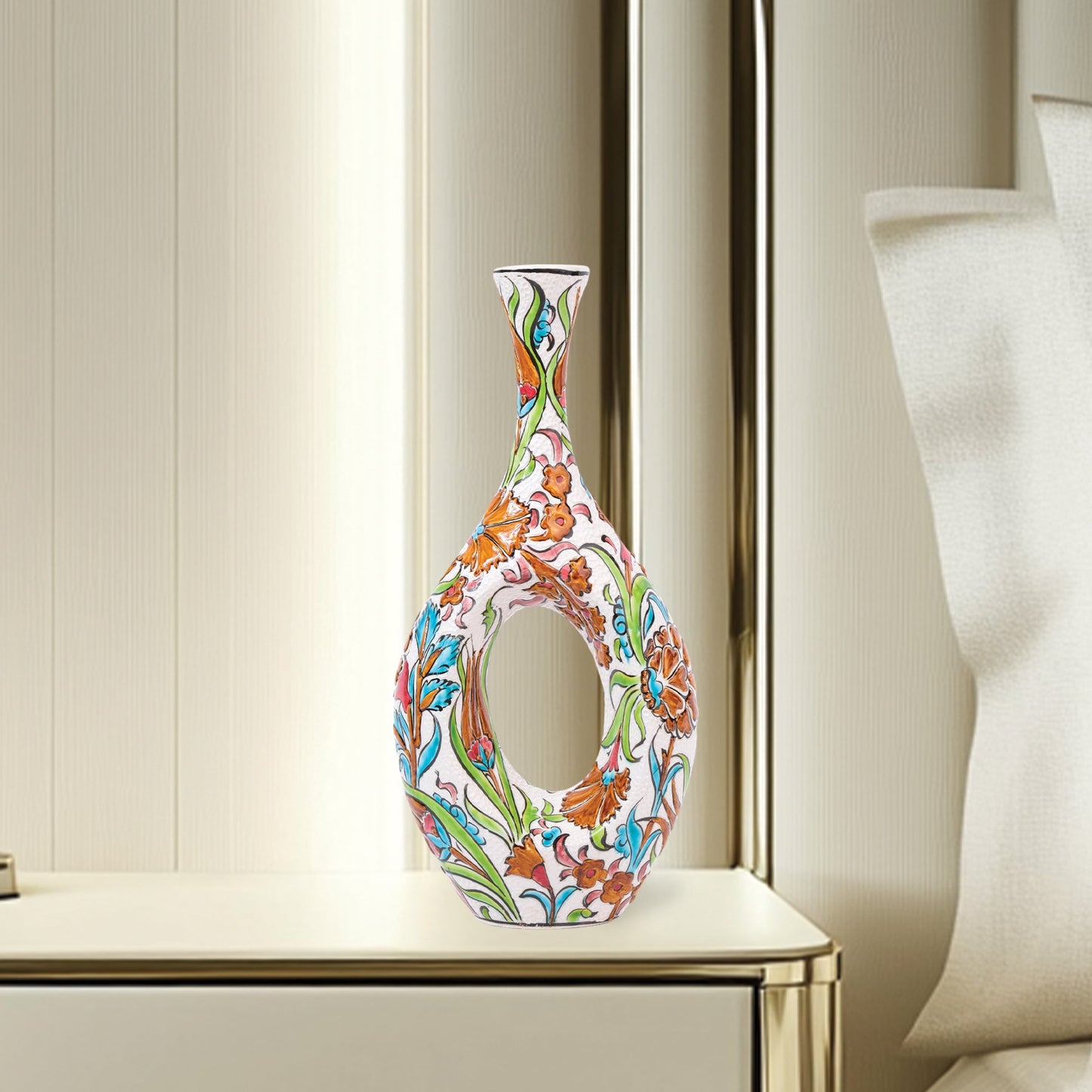 Handmade Ceramic Decorative Vase, Ornate Loop Ceramic Vase