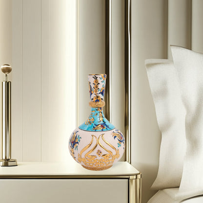 Handmade Ceramic Decorative Vase, Turquoise Calligraphy Ceramic Vase, Golden Vase