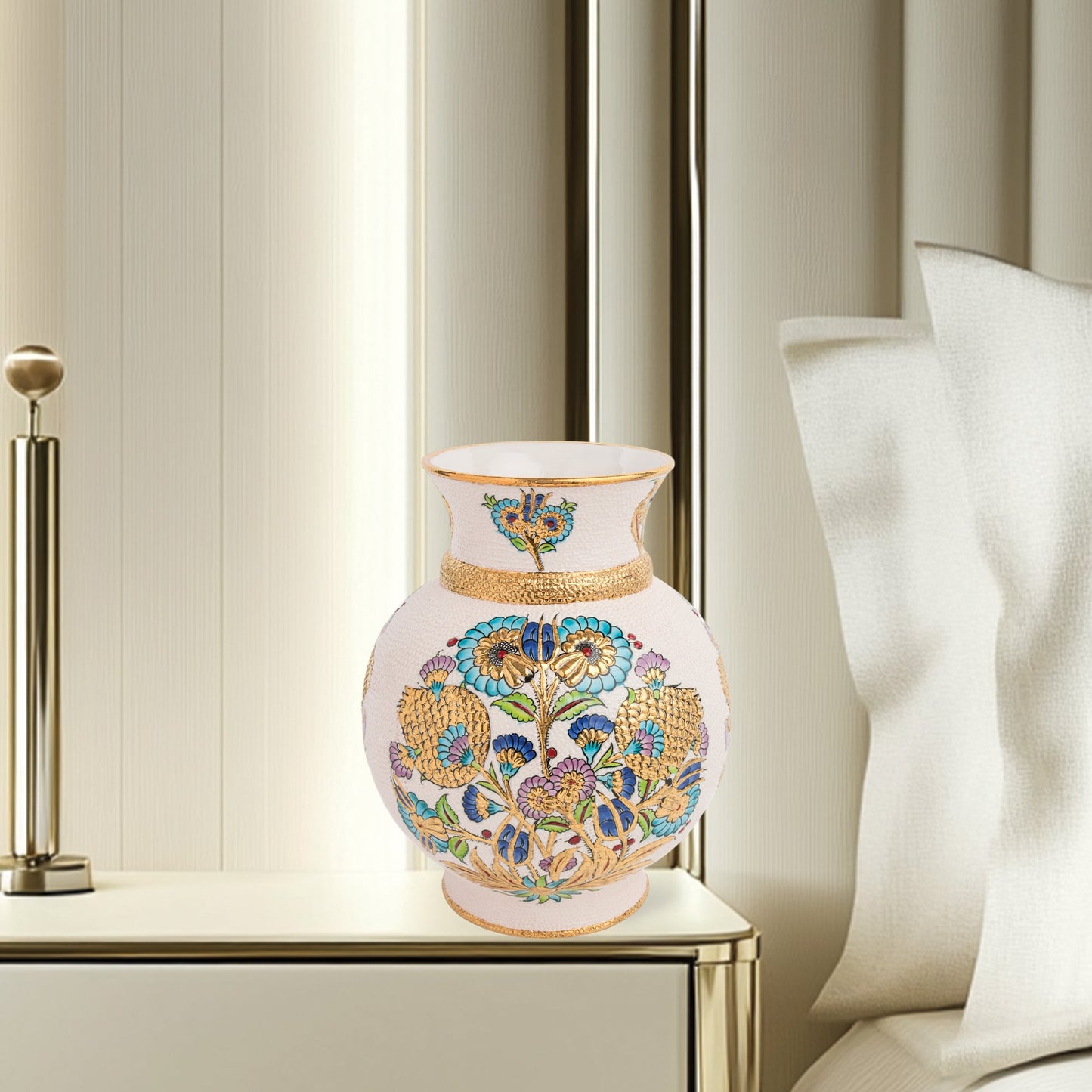 Handmade Ceramic Decorative Vase, Golden Floral Ceramic Vase, Golden Vase