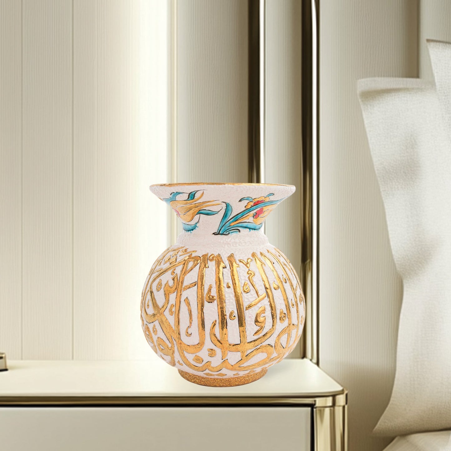 Handmade Ceramic Decorative Vase, Gold Calligraphy Ceramic Vase, Golden Vase
