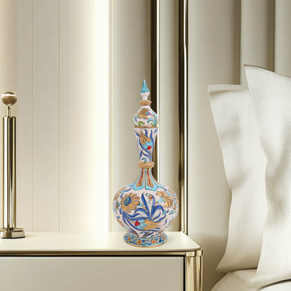 Handmade Ceramic Decorative Vase, Turquoise Floral Ceramic Vase, Golden Vase