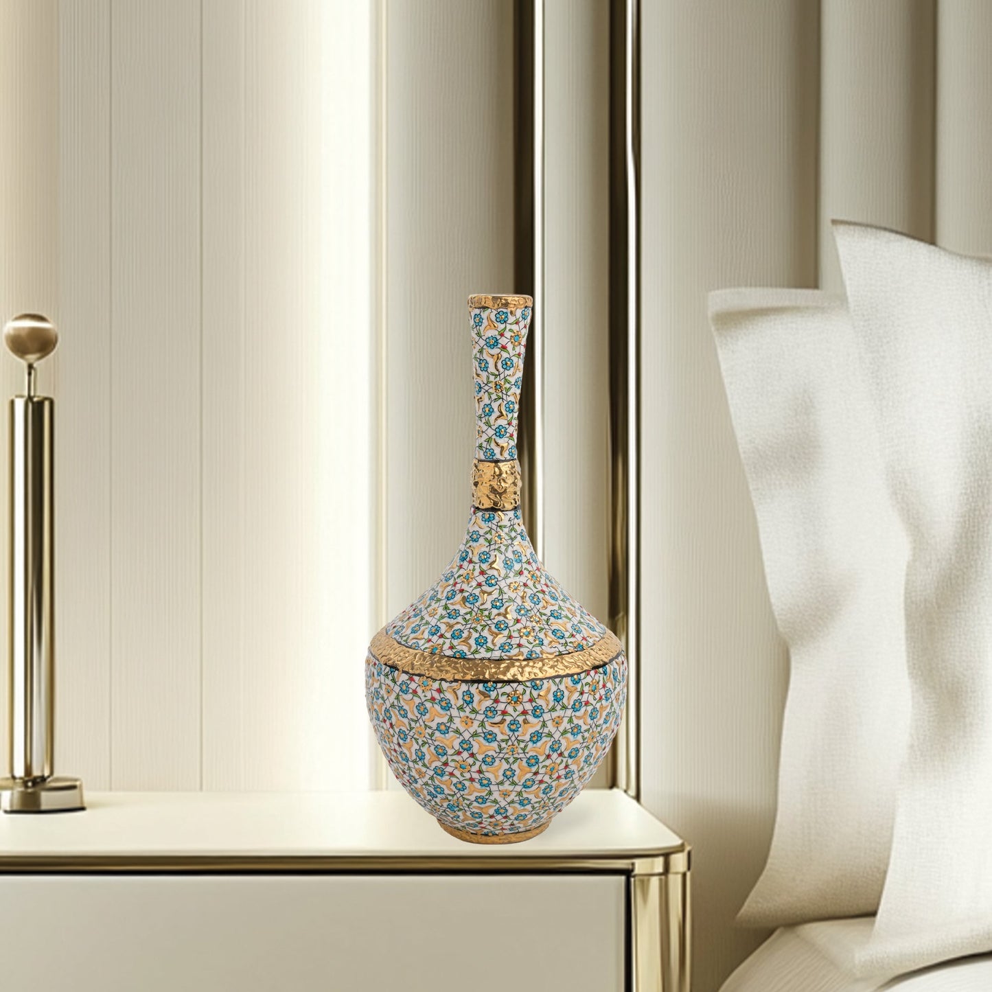 Handmade Ceramic Decorative Vase, Gold Floral Ceramic Vase, Golden Vase