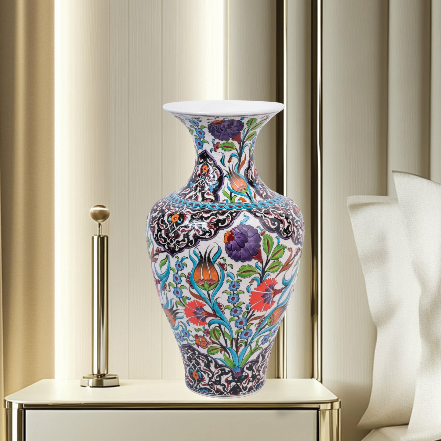 Handmade Ceramic Decorative Vase, Floral Noir Ceramic Vase