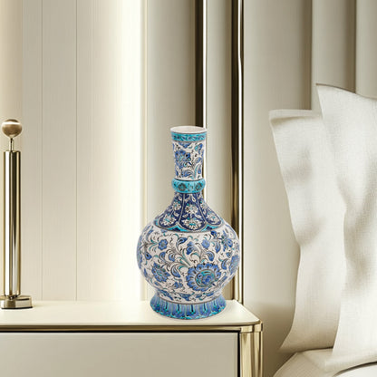 Handmade Ceramic Decorative Vase, Blue Floral Ceramic Vase