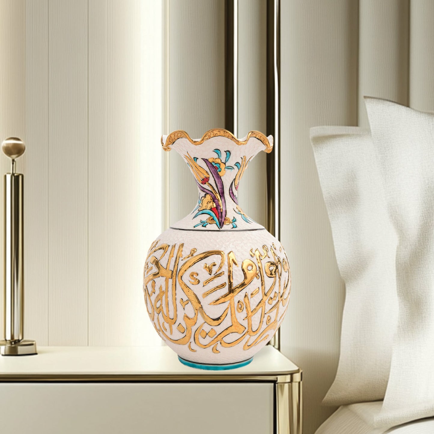 Handmade Ceramic Decorative Vase, Gold Calligraphy Ceramic Vase, Golden Vase